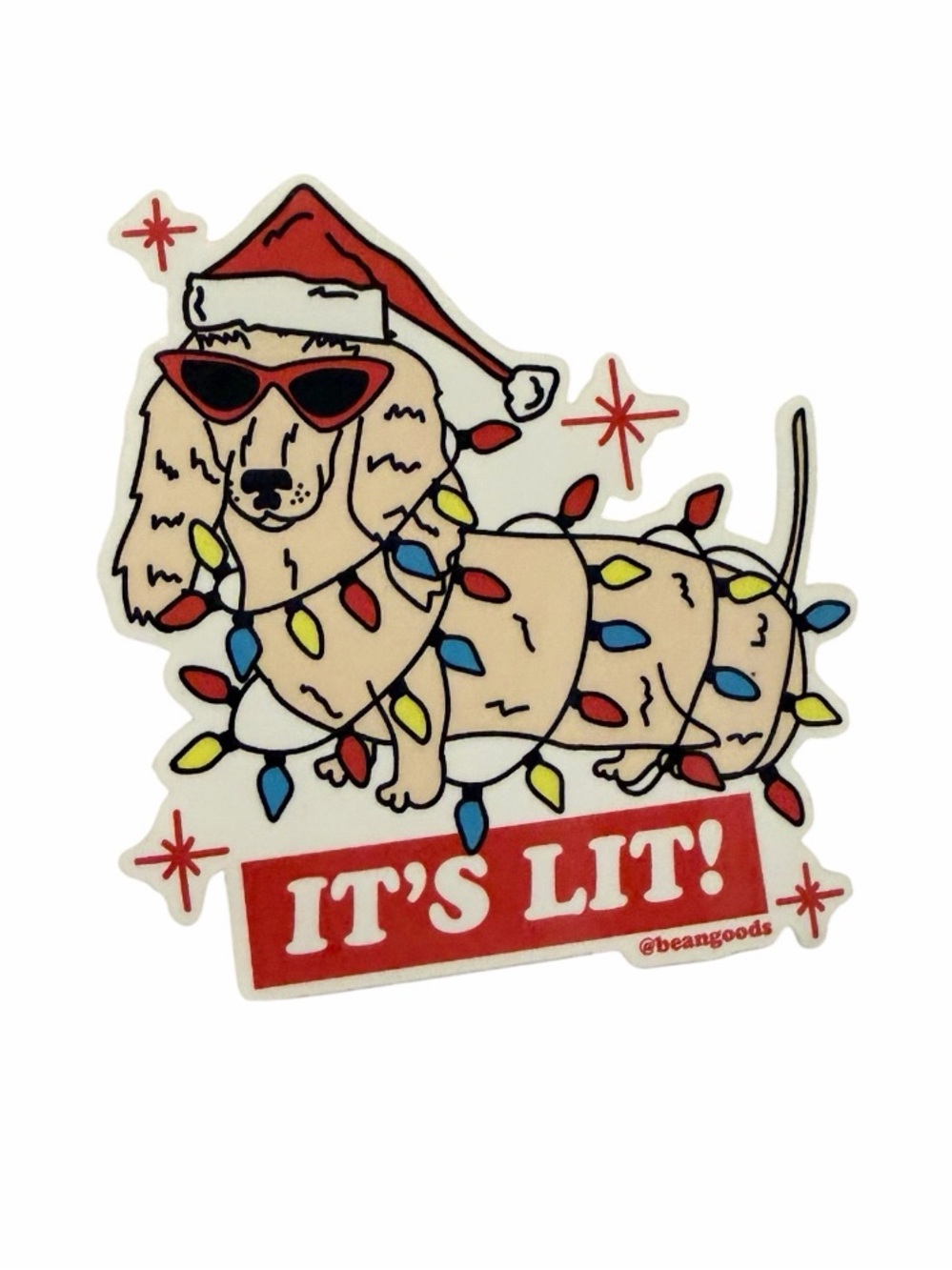 NWT Bean Goods Dachshund “It’s Lit” Christmas Sticker